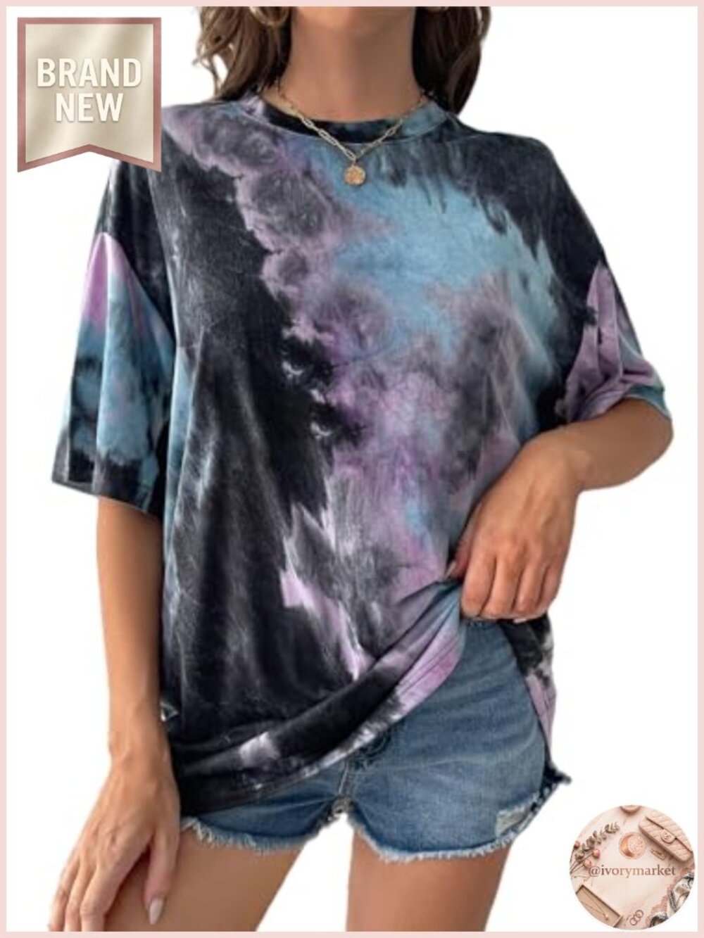 Oversized Tie Dye Graphic Tee Short Sleeve Women's Casual Hippie Crew Neck